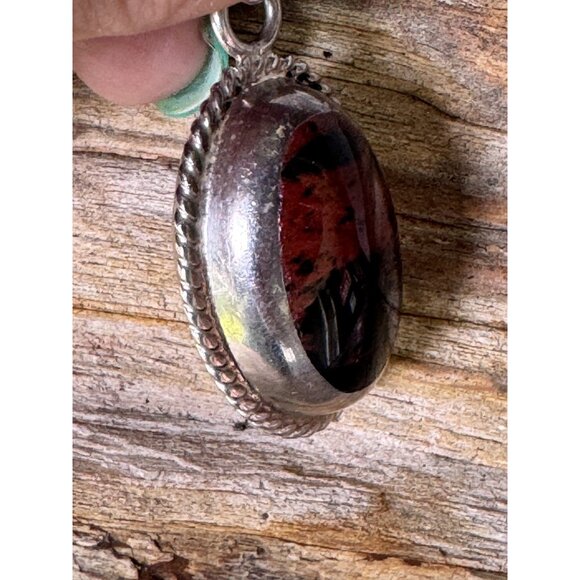 Sterling Silver Pendant With Oval Onyx Red Jasper Gemstone Cabochonn reversible - Picture 7 of 8